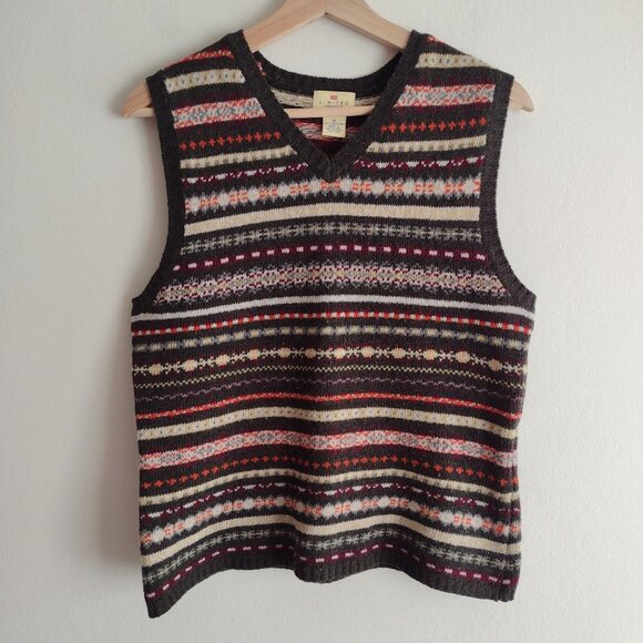 Vintage 90s Fair Isle Wool Sweater Vest M Multicolor Striped V-neck by Limited - Picture 10 of 10